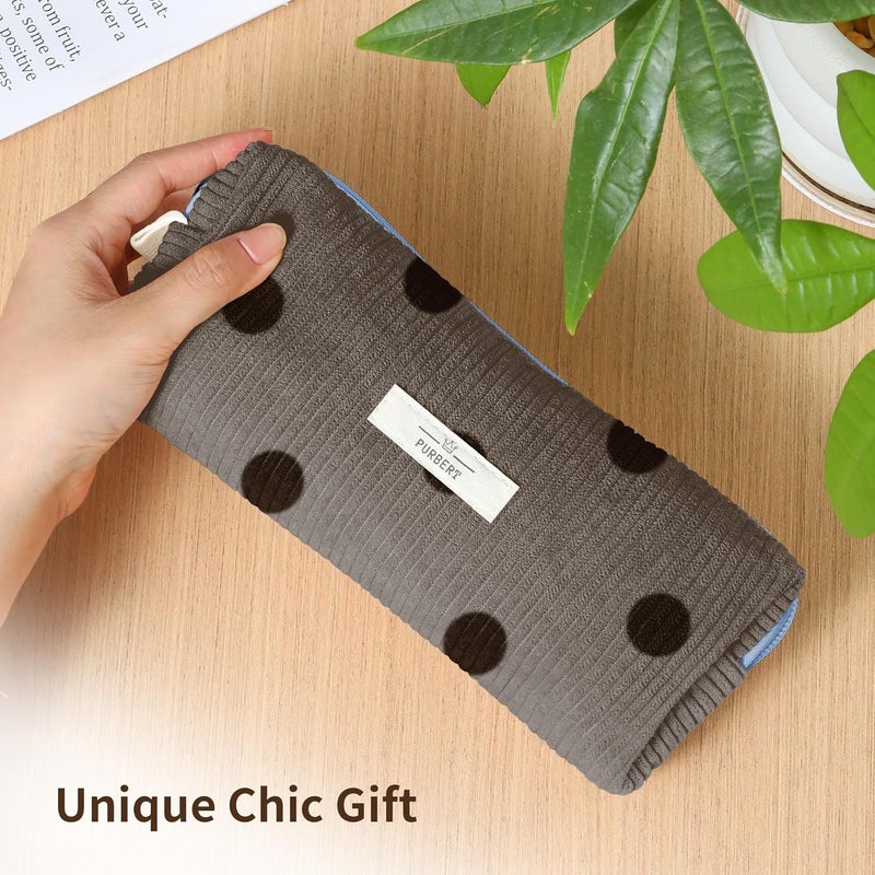Purbert Pencil Bag Pen Case, Soft Corduroy Small Pencil Pouch Organizer with Zipper, Cute Pencil Case Pouch Stationery for Girls and Boys – Dot Grey - Image 2